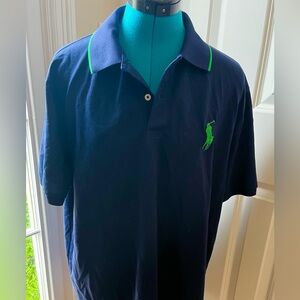 Navy Polo Golf Shirt with Green Logo